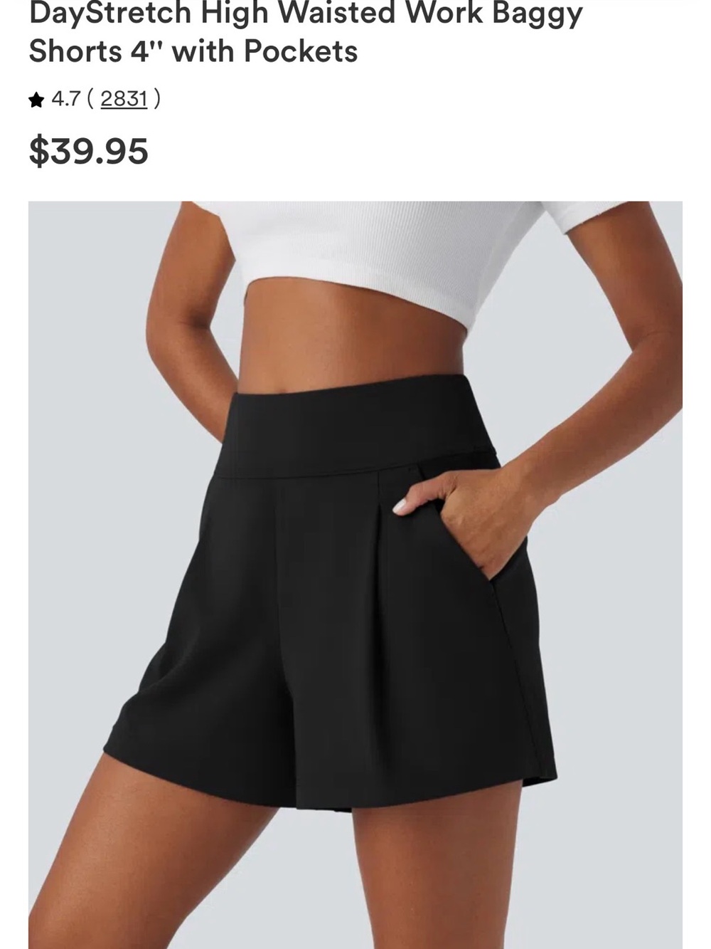 HALARA Black High-Waisted Pleated Work Shorts